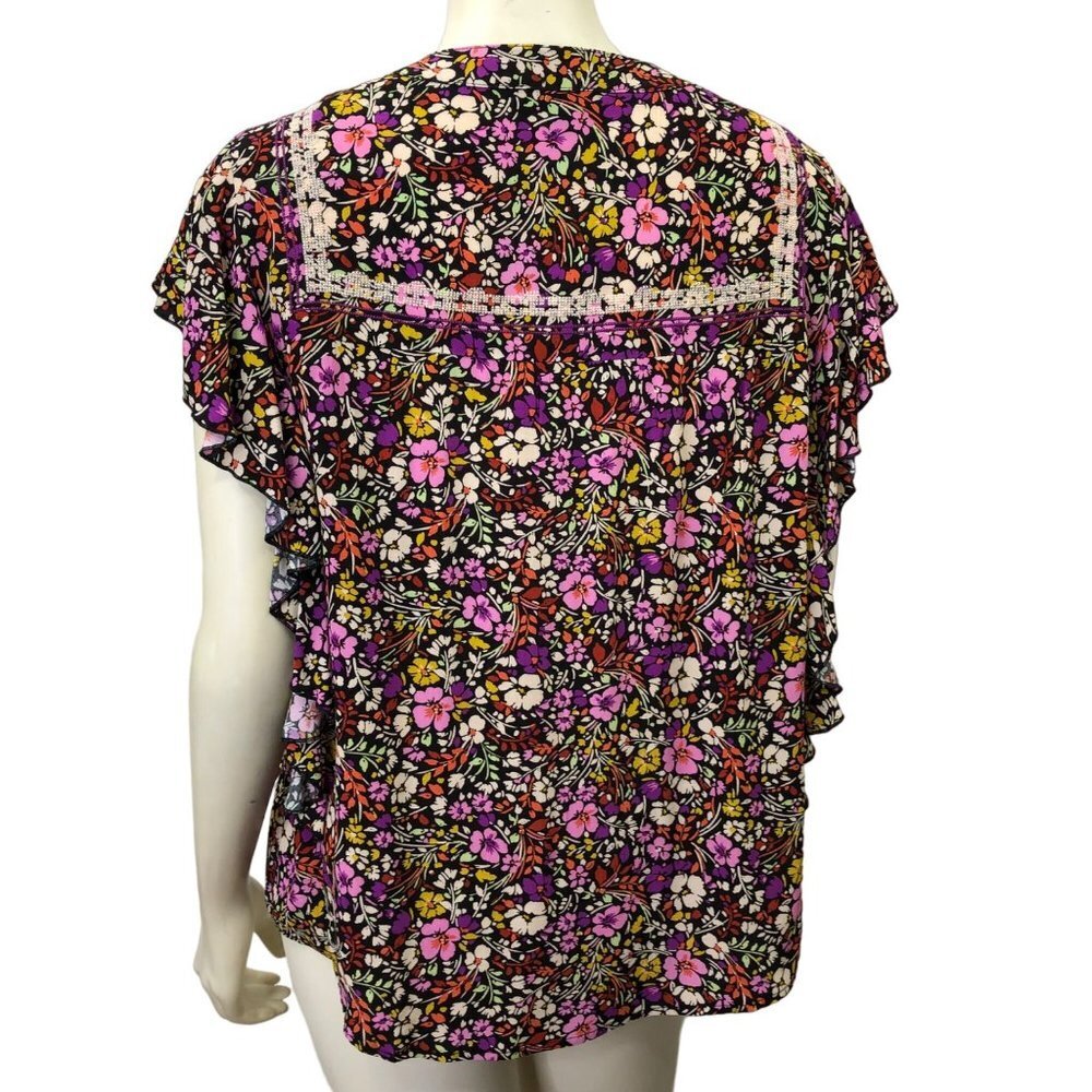 DEMOCRACY $78 BUTTERFLY SLEEVE‎ FLORAL PRINT V NECK TOP MD NWT - Picture 4 of 7